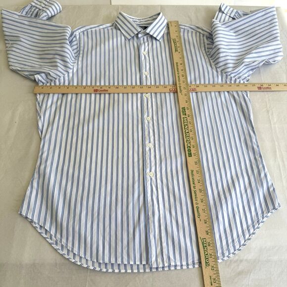 Men's Polo Ralph Lauren Philip Two Ply Cotton 16.5-33 Blue Stripe Dress Shirt - Picture 2 of 8
